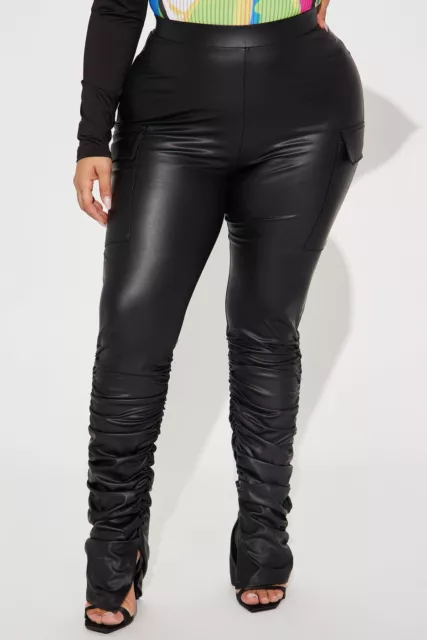 NWOT Fashion Nova "Stacked Up" Faux Leather Cargo Leggings | 2X