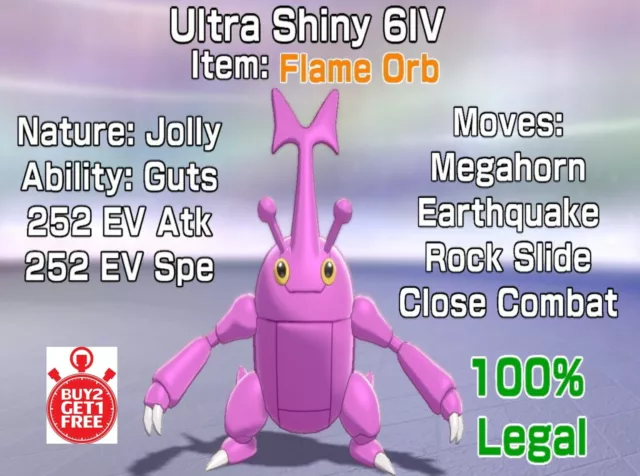 ✨ 6IV Ultra Shiny Heracross ✨ Flame Orb Isle of Armor Pokemon Sword and Shield