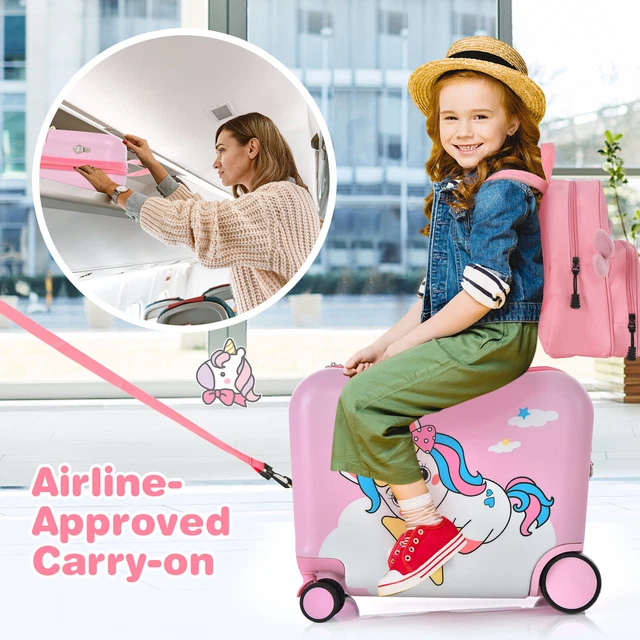 2PCS Kids Luggage Set 18" Suitcase and 12" Backpack Travel Bag Gift w/Wheels 3