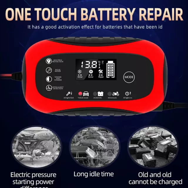 Smart Battery Charger LCD Display Fast Charging for 12V Motorcycle SUV Batteries 2