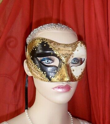 Ca' Macana Gold Black White Venetian Italy Eye Musical Notes Mask