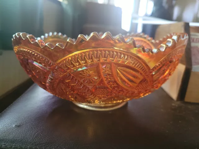 Vintage Carnival Glass Bowl Very NICE RARE Marigold? Fenton? See Pics