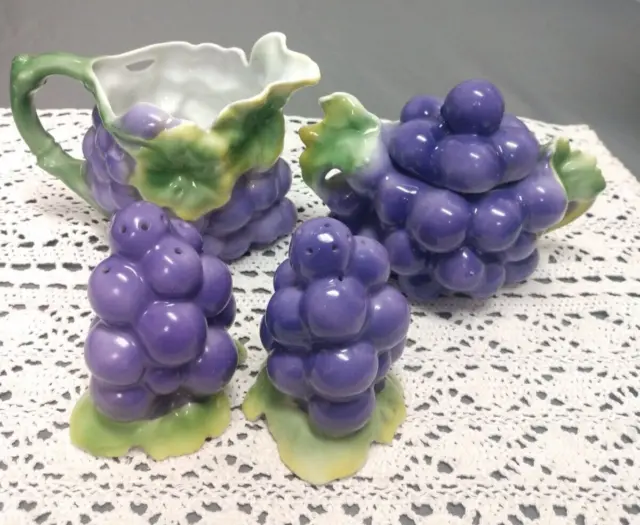 Royal Bayreuth Purple Grape Sugar Creamer and Salt Pepper Shakers Vintage