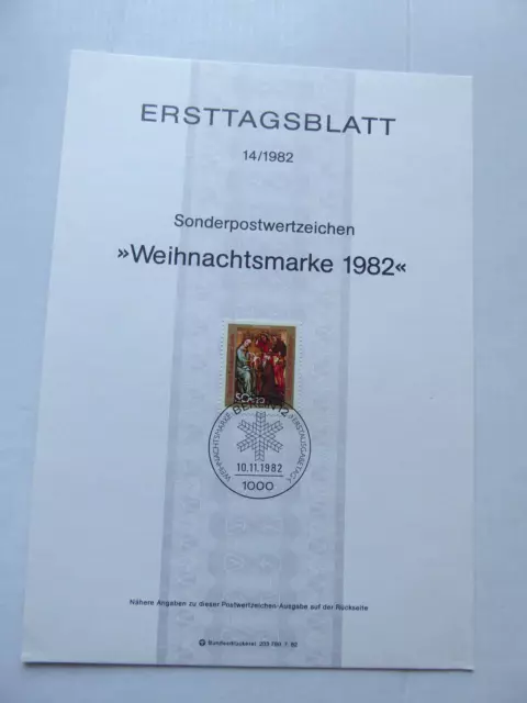 Briefmarken Berlin 1982: ETB Nr. 14 "Weihnachtsmarke 1982" Erstausgabestempel