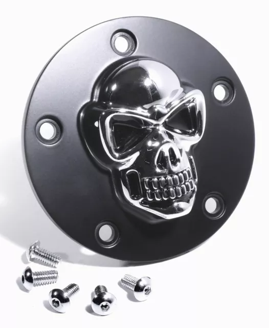 Zündungsdeckel Timer Point Cover Totenkopf schwarz für Harley-Davidson Twin Cam