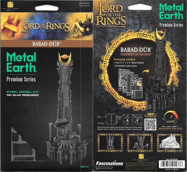 LORD OF THE Rings Movies Barad-Dur Tower Metal Earth ICONX 3D Steel ...