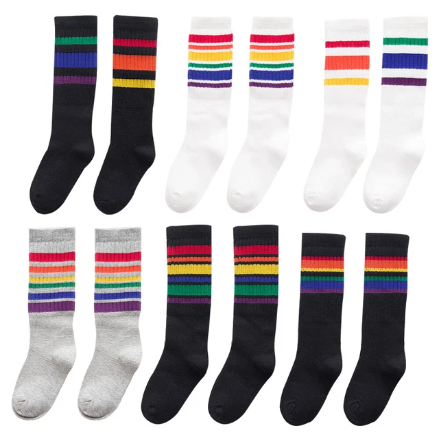 6 Pairs Knee Length Socks Rainbow Knee High Socks Unisex Socks Fashionable