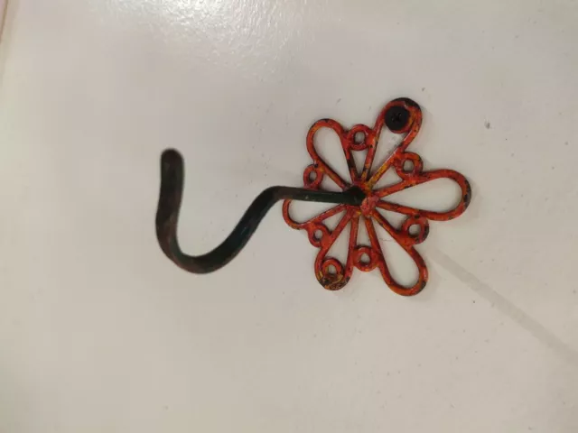 Vintage Hand Painted Flower Style Hook / Black Smith / Hot Iron Work