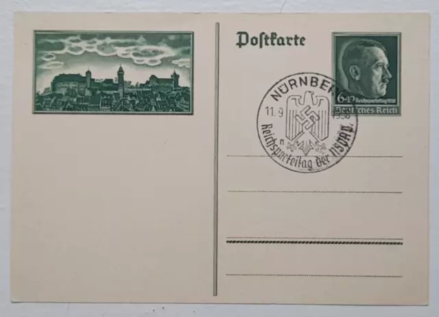 1938 German Nuremberg Postcard with Party Rally Postal Cancel