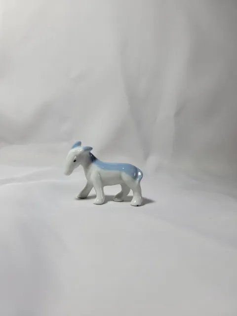 Vintage Porcelain Blue & White Donkey Figurine Mule Burrow