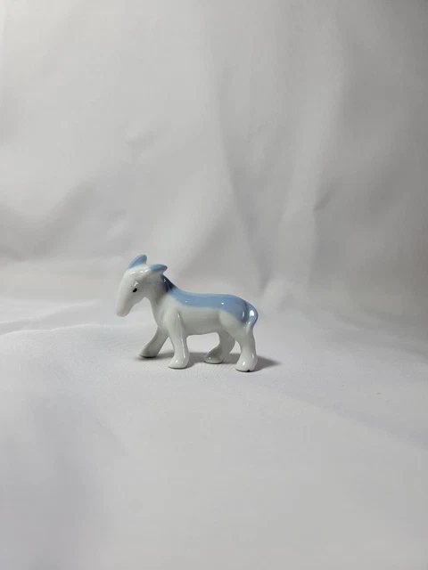 Vintage Porcelain Blue & White Donkey Figurine Mule Burrow