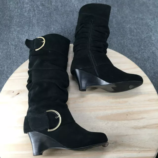 NAUGHTY MONKEY BOOTS Womens 9.5 Tall Knee High Black Leather Casual Buckle Zip 30.74 PicClick