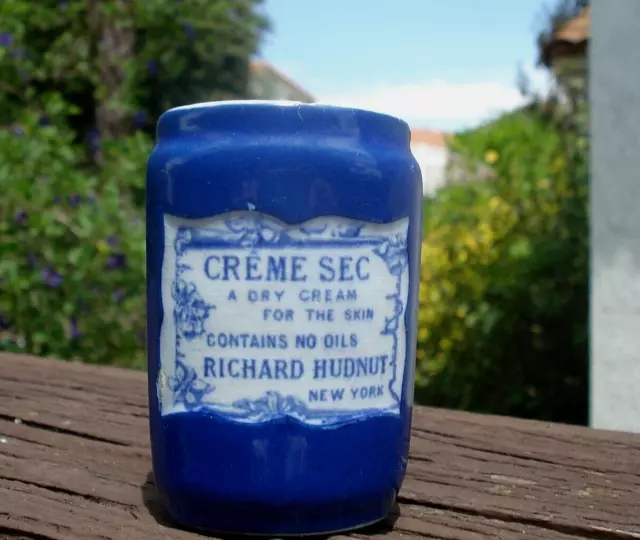 Antique c1910 Richard Hudnut, New York, cobalt blue/white Cold Cream jar pot lid Antique c1910 Richard Hudnut, New York, cobalt blue/white Cold Cream jar pot lid