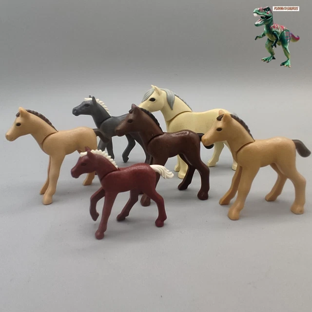 LOT PLAYMOBIL Occasion : 3 Poulains + Écurie / Ferme / Maison Chevaux - Bon État