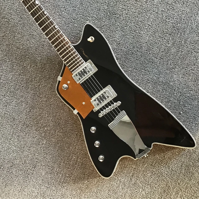 Custom Black Left Handed Electric Guitar HH Pickup Yellow Pickguard Body Binding Custom Black Left Handed Electric Guitar HH Pickup Yellow Pickguard Body Binding
