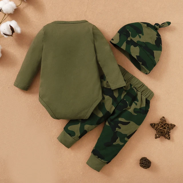 Cappello Pantaloni Romper Stampati Lettera Mimetica Neonato Bambini Set Abbigliamento Abbigliamento 3pz 5