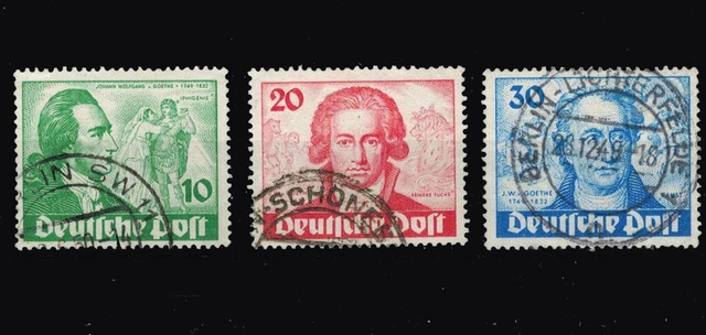 Berlin MiNr.:  61-63 200. Geburtstag Goethes gestempelt