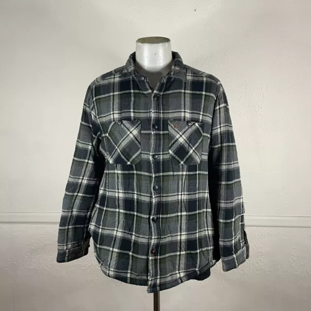 COLEMAN FLANNEL SHIRT Jacket Mens XL Gray Green Plaid Sherpa Lined ...