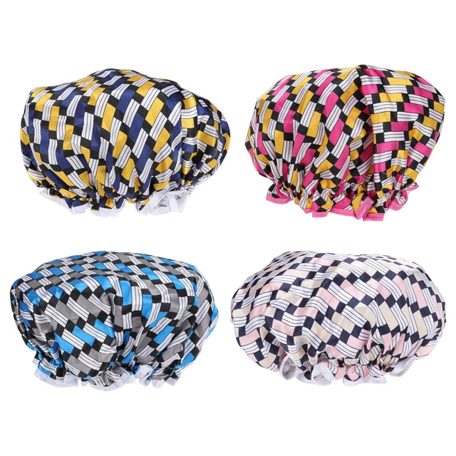 4 un. gorra de ducha de baño de doble capa impresa impermeable turba para el cabello tapas