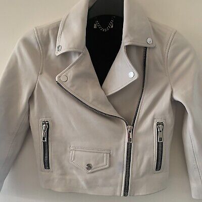 Ladies River Island Biker  100%   Leather Jacket Size 4 Fab Condition