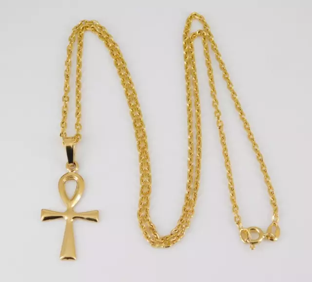 Gold Plated 925 Sterling Silver Ankh Necklace 23 3/8" Long