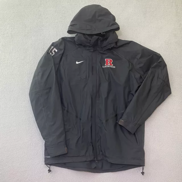 NIKE MENS RUTGERS Lacrosse Jacket M Black Rain Coat Parka Fleece Lined ...