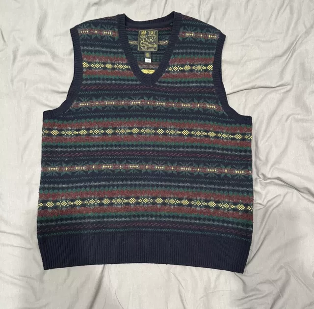 Vintage Polo Ralph Lauren Fair Isle Sweater Vest Mens Medium Multicolored