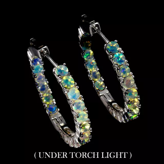 Unheated Round Fire Opal Hot Rainbow Luster 3mm 925 Sterling Silver Earrings