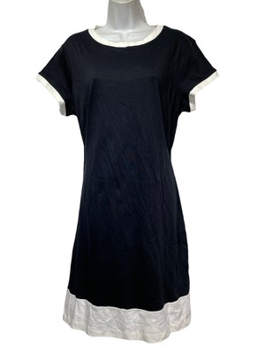 new york & company black white trim cap sleeve t-shirt dress Size XL