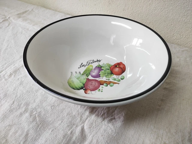 Saladier En Céramique Sovirel Décor Floral - Diamètre 22,5 Cm, Hauteur 11 Cm, Blanc, Occasion Bon état