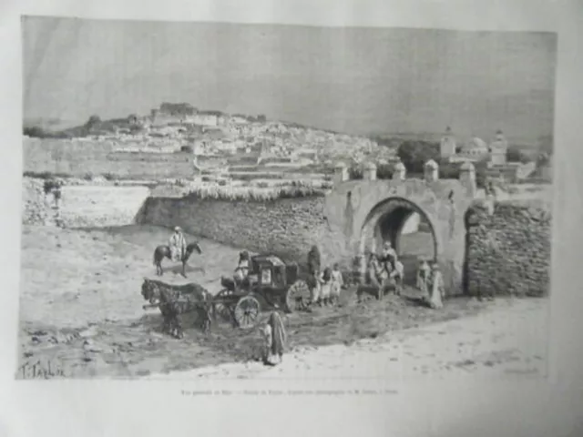 GRAVURE SUR BOIS 19ème VUE GENERALE BEJA TUNISIE