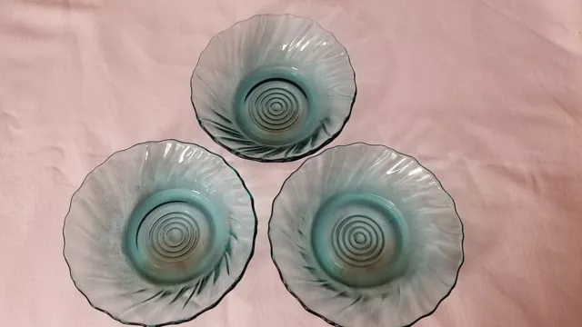 (3) Depression Glass Jeannette Swirl Ultramarine Teal Cereal Bowls 5 1/4" 1930s