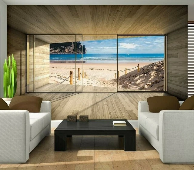 Vlies Fototapete 3D EFFEKT Terrasse Meer Strand Nordsee Fensterblick Wohnzimmer