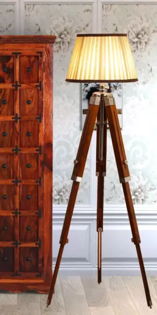 Antique Tripod Floor Lamp Decorative Wooden Bed Side Light Vintage Gift Item