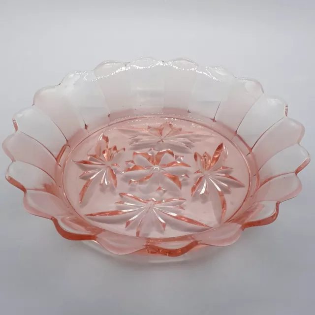Art Deco Pale Pink Sowerby "Worcester" Glass Dish/Bowl Partly Frosted Wavey Rim