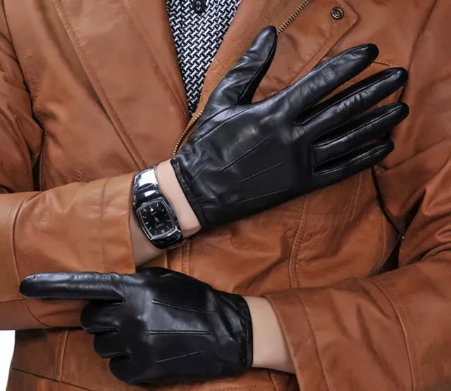 man's new real leather short black gloves on discount 3