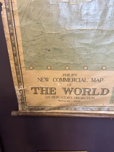 Vintage 1958 Philips Commercial Map of The World Giant 210 x 120cm Wall Hung Map 3