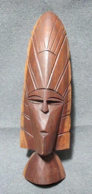 Vintage ethnic folk art man with headdress carved wooden figure #1