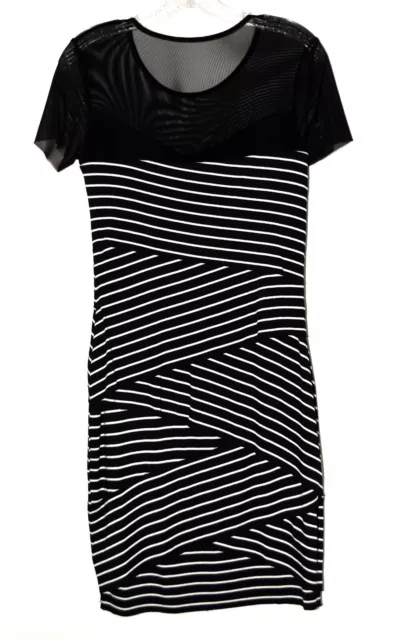 Bailey Black White Crisscross Stripe with Sheer Net Top Bodycon Dress Size M USA