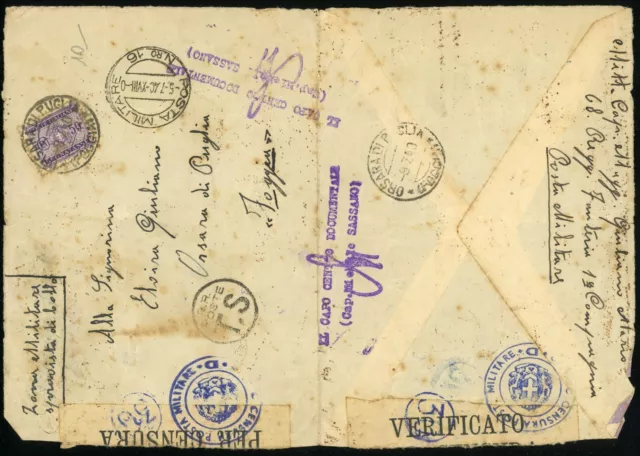 Italy Military Post Censor Examined Cover Europe  1940 WWII BOLLI RR POSTE TS