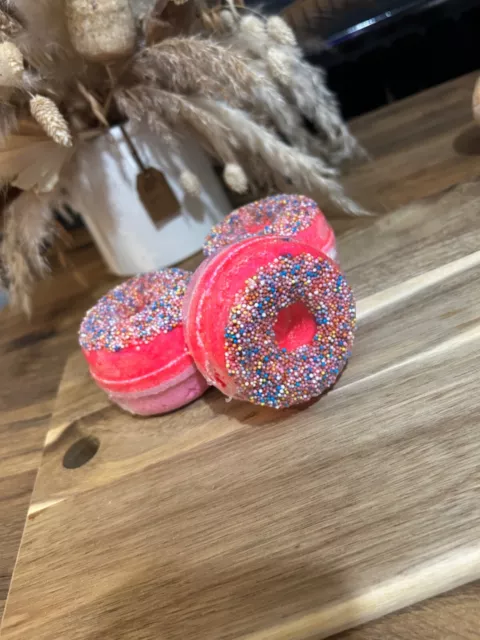 3 x Bath Bomb Fizzers | Bath Time | Scented | Raspberry Donut | Handmade *New*