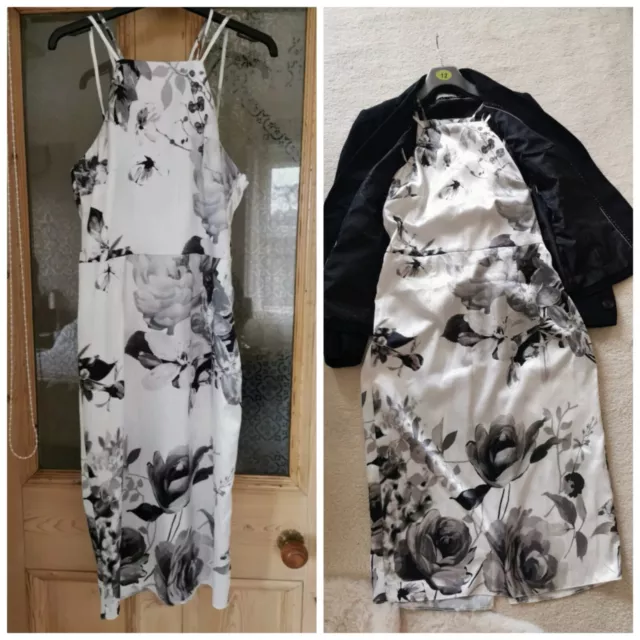 Asos silver floral Wedding Races Mother of Bride Midi Dress M&S Jacket UK 10-12