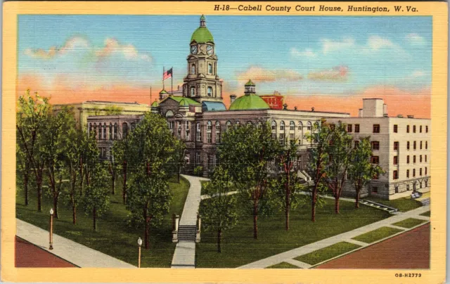 Huntington WV-West Virginia, Cabell County Court House, Vintage Postcard