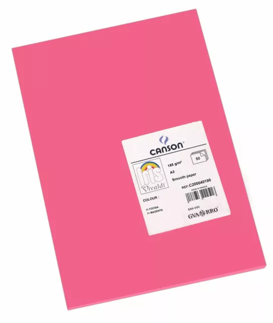 Canson Iris Vivaldi A3 185 GSM Smooth Colour Paper - Fuchsia (Pack of 50 Sheets)