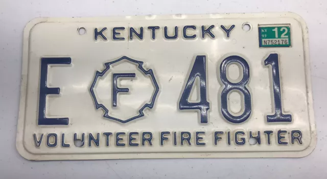 Expired Kentucky/Ky. E 481 Volunteer Fire Firefighter license plate Loc#E65