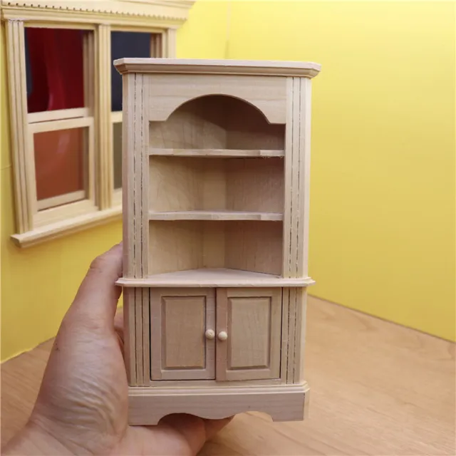 Maßstab 1:12 Puppenhaus Miniatur Eckschrank Schrank Unbemalte Bücherregal Möbel