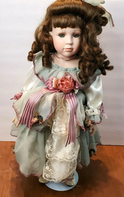 Regal Arts Brunette Porcelain 21" Doll Fixed Eyes Stand Included Collectible