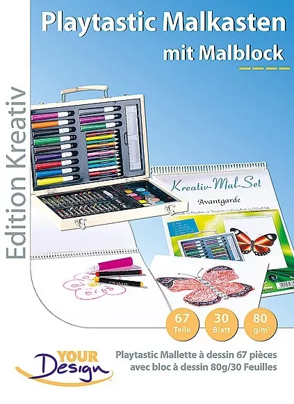 Malkoffer Malkasten 67-teilig inkl. Malstiften & DIN A4 Malblock 80g/m² 30 Blatt