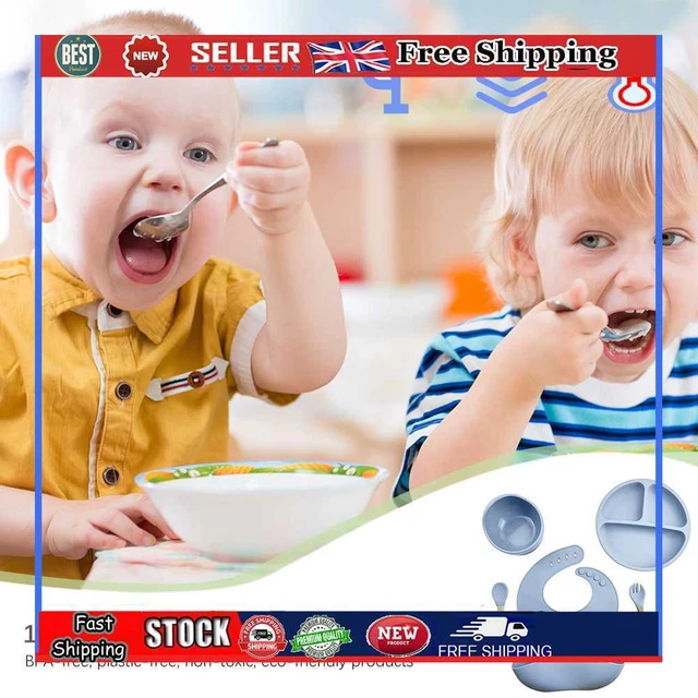 Juego de 5 vajilla de silicona para bebés con BPA (azul cielo)