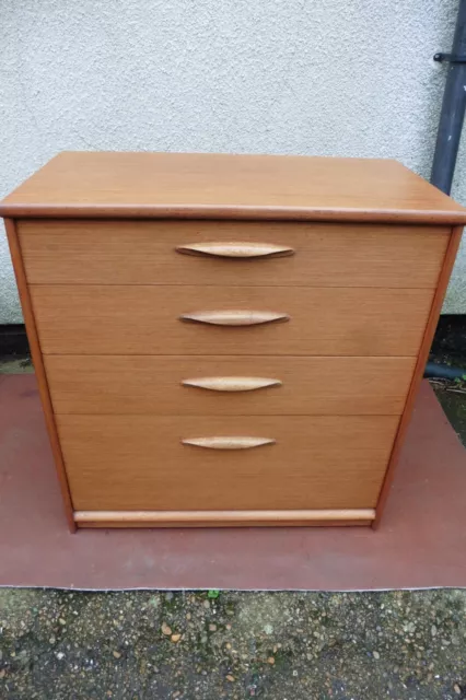 VINTAGE RETRO TEAK TALLBOY CHEST OF DRAWERS, 4 LONG DEEP DRAWERS,  C1950 / 60s
